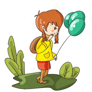 儿童节手绘女孩气球