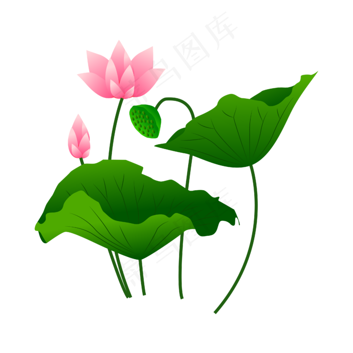 手绘卡通粉色莲花