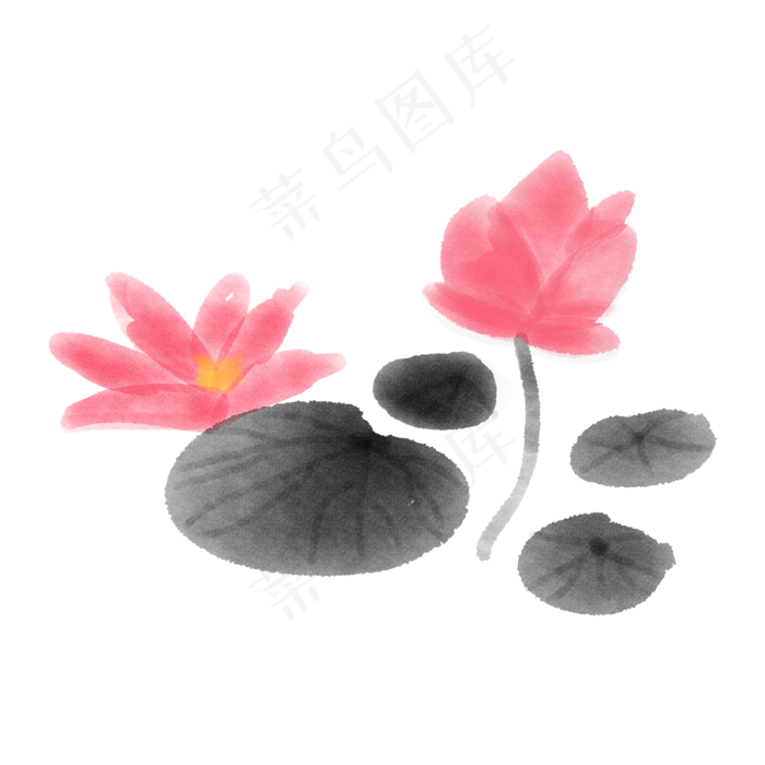 手绘水墨荷花元素,免抠元素(2000*2000px 300 dpi )psd模版下载