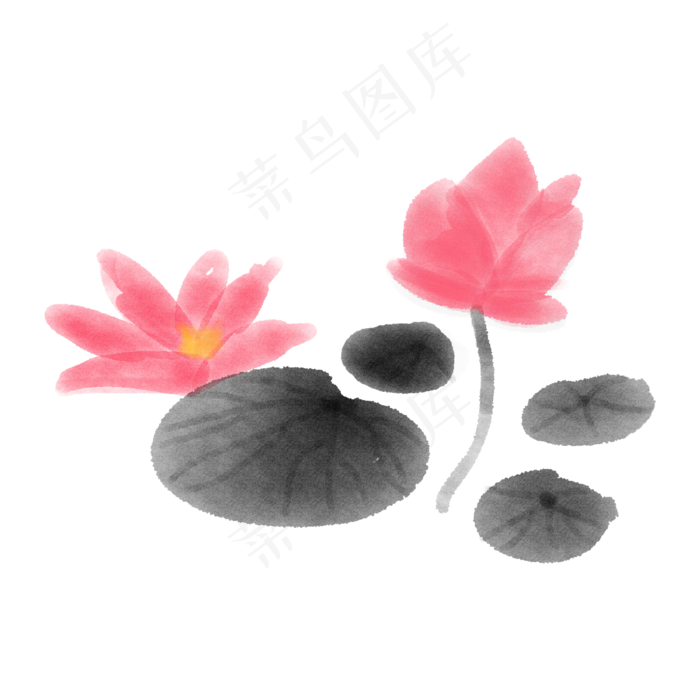 手绘水墨荷花元素,免抠元素(2000*2000px 300 dpi )psd模版下载
