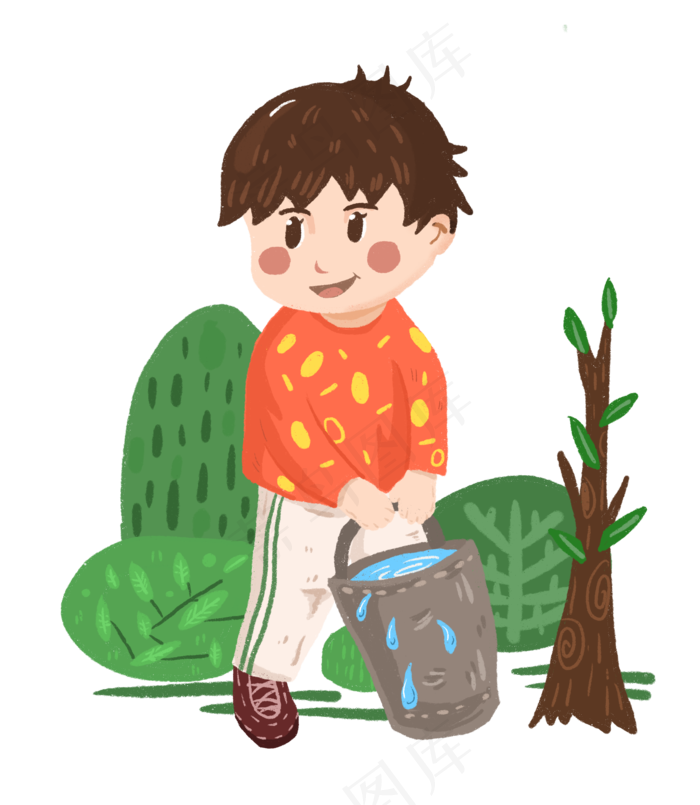 植树节浇水的男孩