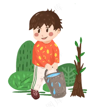植树节浇水的男孩