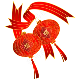 红色新年灯笼装饰,免抠元素