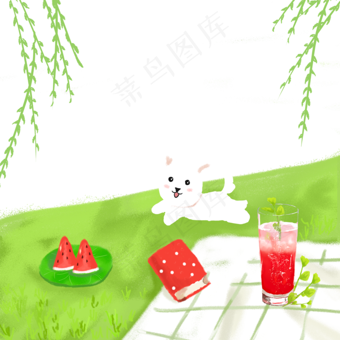 手绘清新夏日狗狗放风郊游(2000X2000(DPI:300))psd模版下载