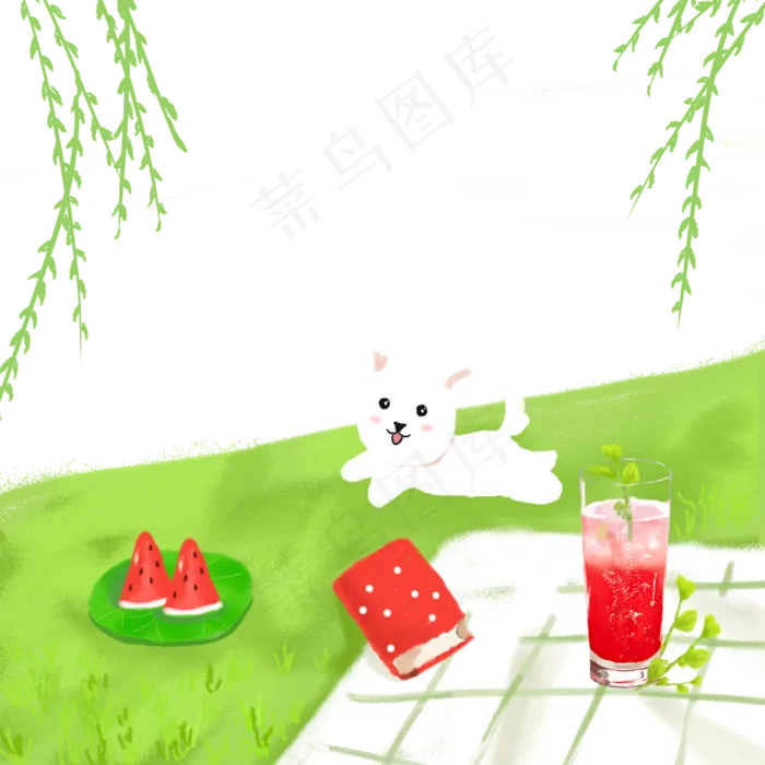 手绘清新夏日狗狗放风郊游(2000X2000(DPI:300))psd模版下载