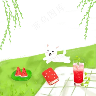 手绘清新夏日狗狗放风郊游