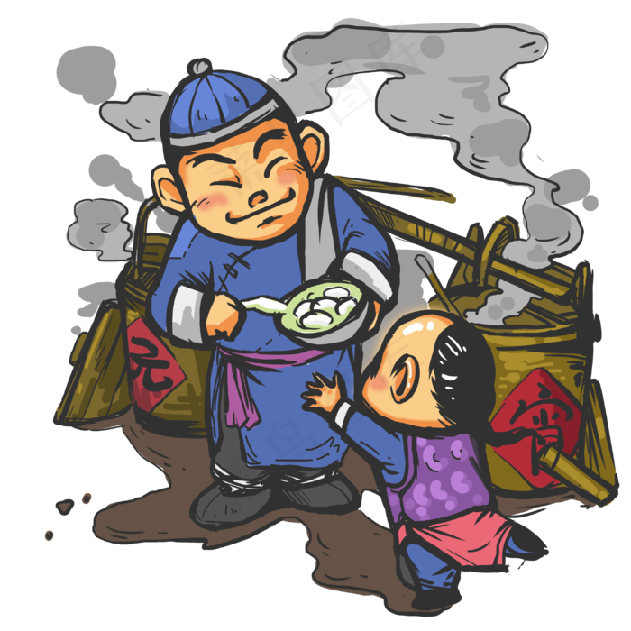 元宵节摊贩卖元宵手绘人物PNG,免抠元素(3000X3000(DPI:300))psd模版下载