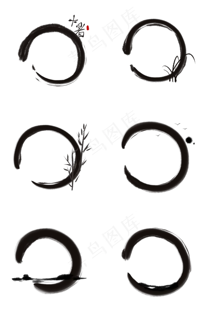 中国风水墨圆形毛笔边框(2000X3020(DPI:300))psd模版下载