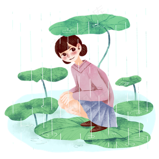 谷雨站在荷叶的女孩