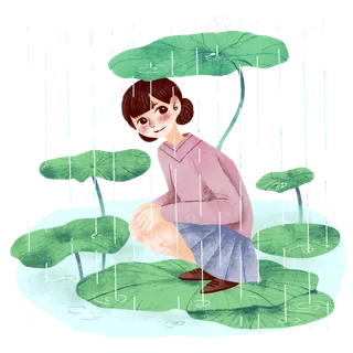 谷雨站在荷叶的女孩