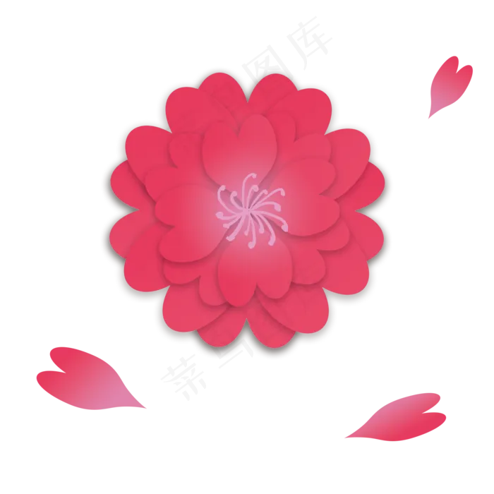 红色卡通立体剪纸花,免抠元素(2000X2000(DPI:300))psd模版下载
