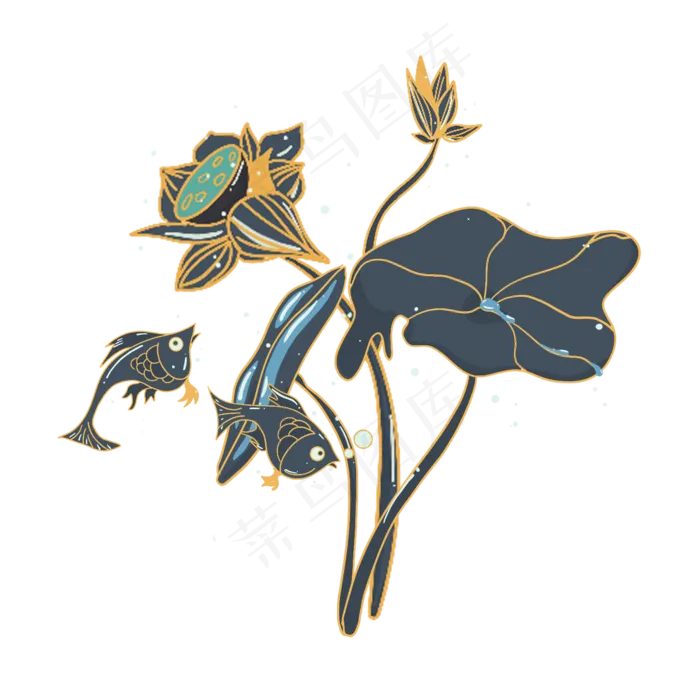 荷花荷叶莲花小暑大暑可爱鱼(2000X2000(DPI:72))psd模版下载