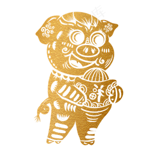 2019新年手绘卡通剪纸猪,免抠元素