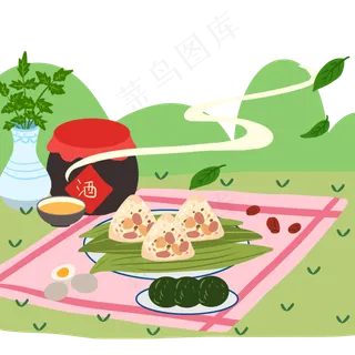 端午节绿色扁平风元素粽子酒