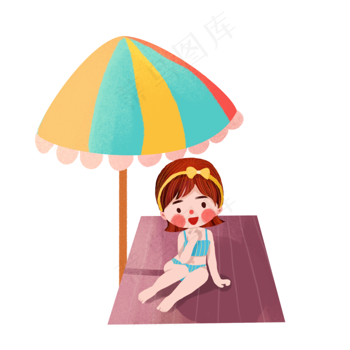 手绘海边卡通女孩