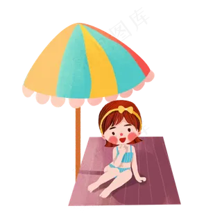 手绘海边卡通女孩 手绘海边卡通女孩