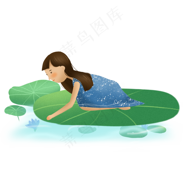 夏季摘荷花的女孩