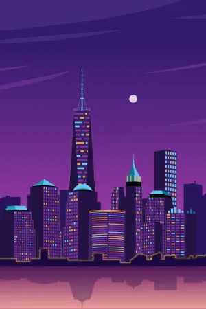 紫色渐变城市夜景