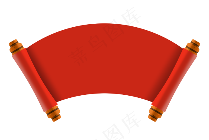 手绘红色卷轴边框插画,免抠元素