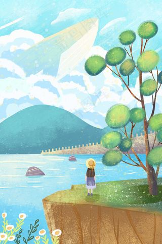 夏日海边运中鲸鱼治愈系小清新