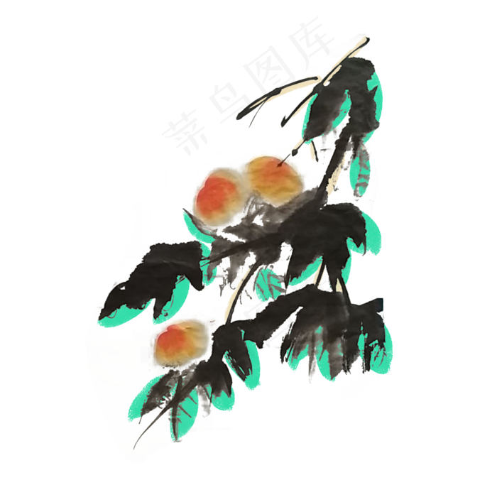 水墨桃子新鲜水果手绘插画