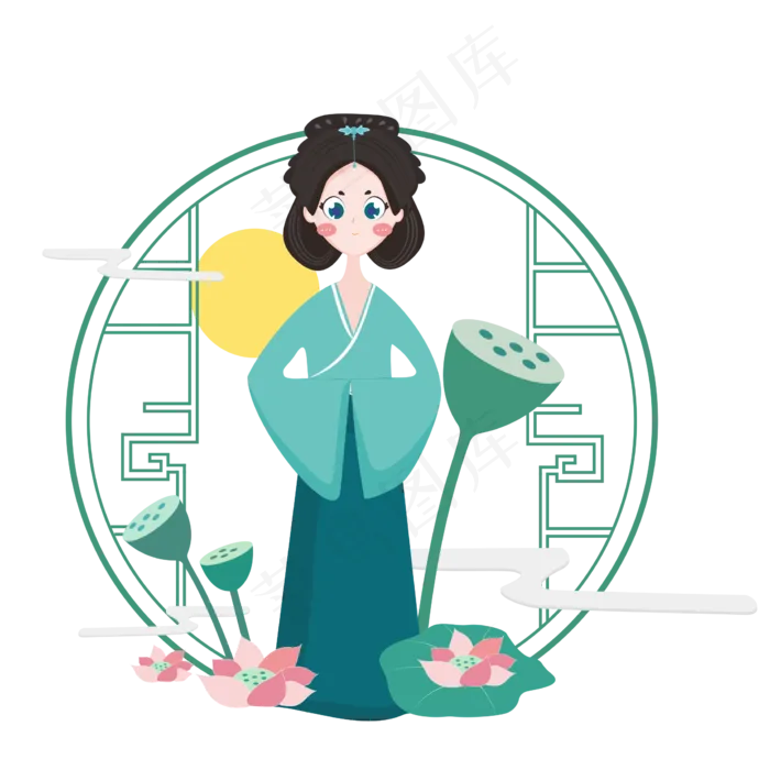 中秋佳节仕女免扣(2280*2280px 300 dpi )ai矢量模版下载
