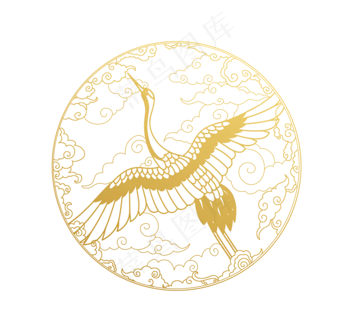一轮古典中国风云图案飞鹤图(1200X1200(DPI:300))psd模版下载