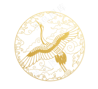 一轮古典中国风云图案飞鹤图