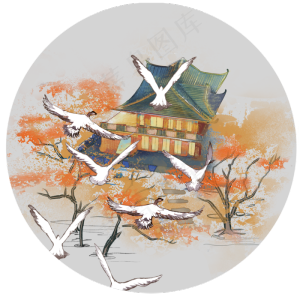 大雁宫廷水墨画,免抠元素