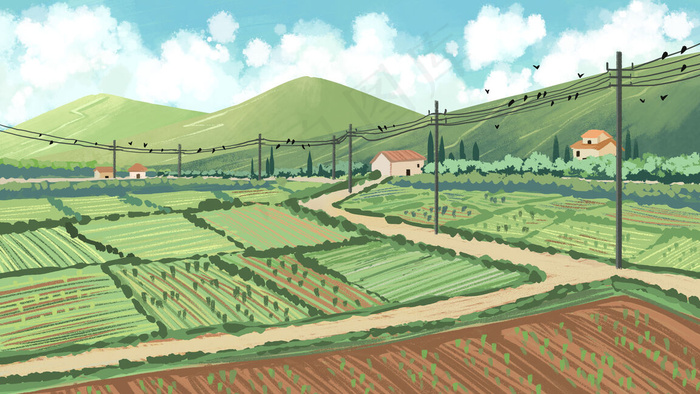 乡村田地菜地山风景(2880*1620px 300 dpi )psd模版下载
