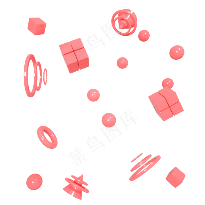 C4D红色几何立体图形漂浮装饰,免抠元素(2000*2000px 300 dpi )