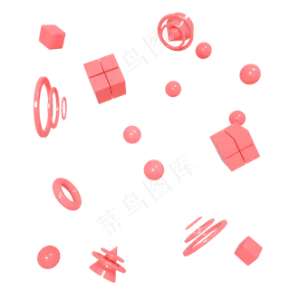 C4D红色几何立体图形漂浮装饰,免抠元素