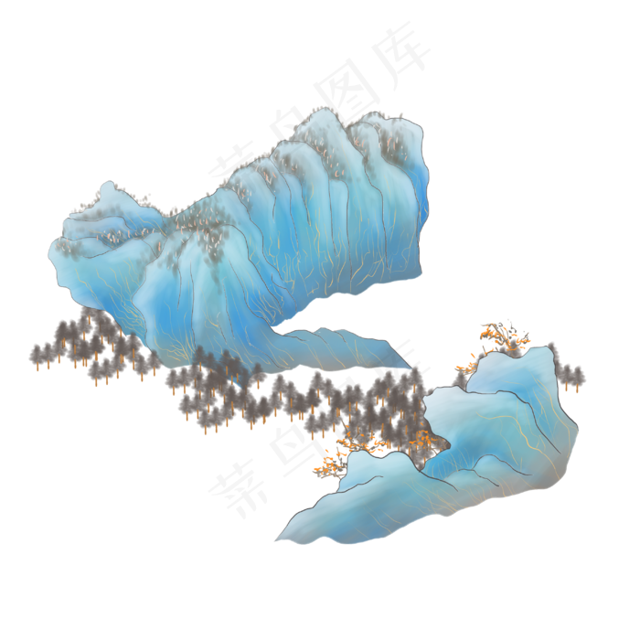 中国画水墨山水点翠工笔写意PNG,免抠元素