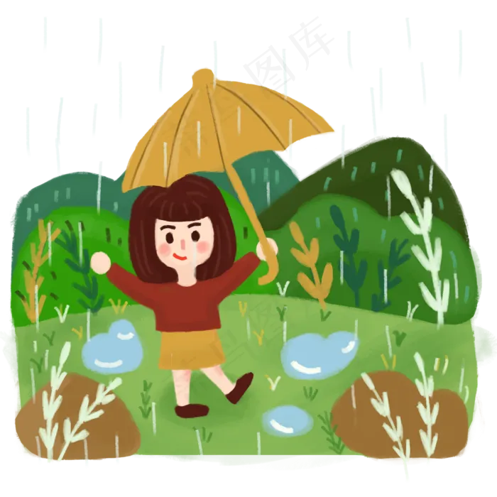 清明谷雨在树林打伞的小女孩(2200X2200(DPI:300))psd模版下载