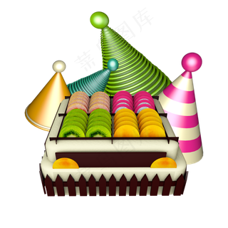 C4D水果生日蛋糕巧克力片猕猴