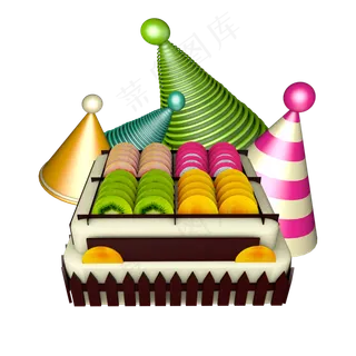 C4D水果生日蛋糕巧克力片猕猴