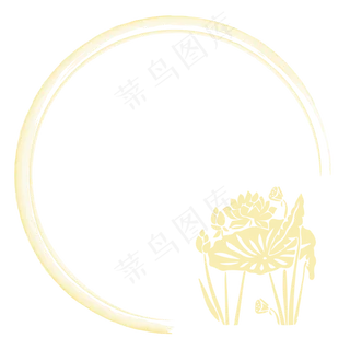 唯美淡金色水墨荷花古风边框