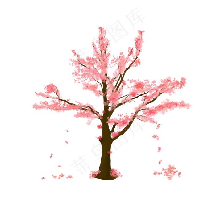 樱花树落花手绘PSD,免抠元素(3000*3000px)psd模版下载