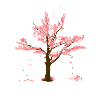 樱花树落花手绘PSD,免抠元素