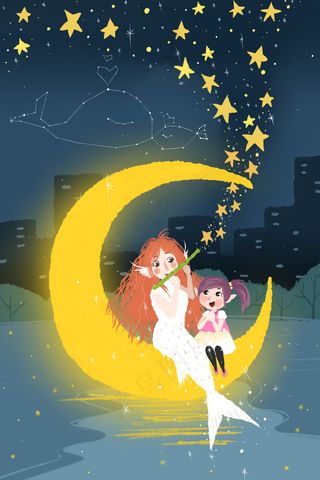 卡通手绘风儿童节母女配图