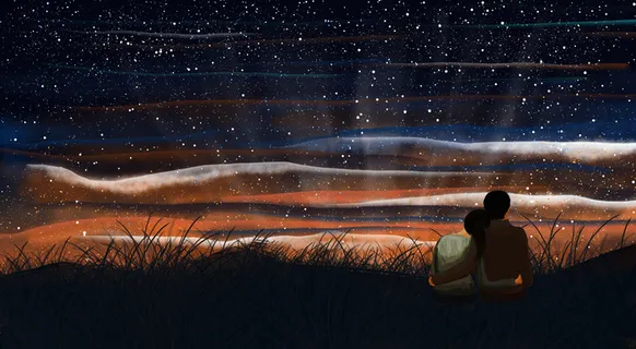 山顶上看星空的情侣 山顶上看星空的情侣