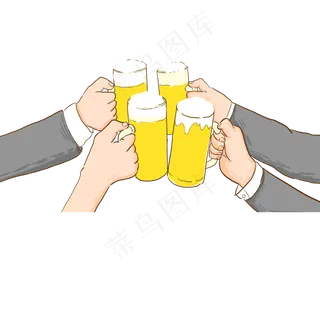 手绘下班聚餐喝啤酒元素,免抠元素
