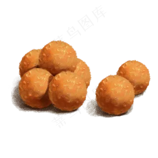 手绘卡通金色炸丸,免抠元素