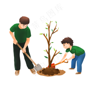 植树节大家多种树卡通手绘,免抠元素