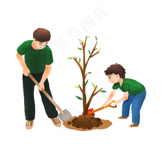 植树节大家多种树卡通手绘,免抠元素