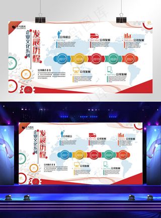 文化墙企业发展历程彩色简约创意风公司发展历史展板