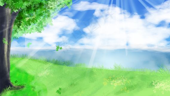 立夏大树蓝天湖水