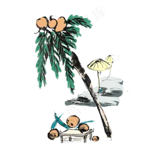 夏天椰树海滩椰子手绘
