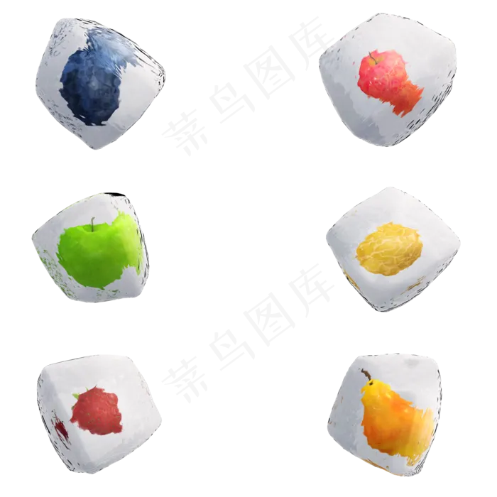 立体水果冰块套图png图(2000X2000(DPI:300))psd模版下载