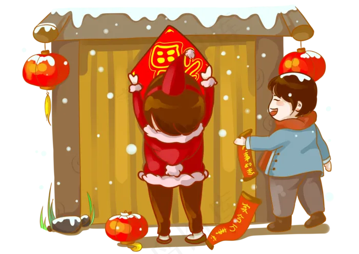 鼠年新年习俗贴春联PNG素材,免抠元素(3508X2480(DPI:299))psd模版下载